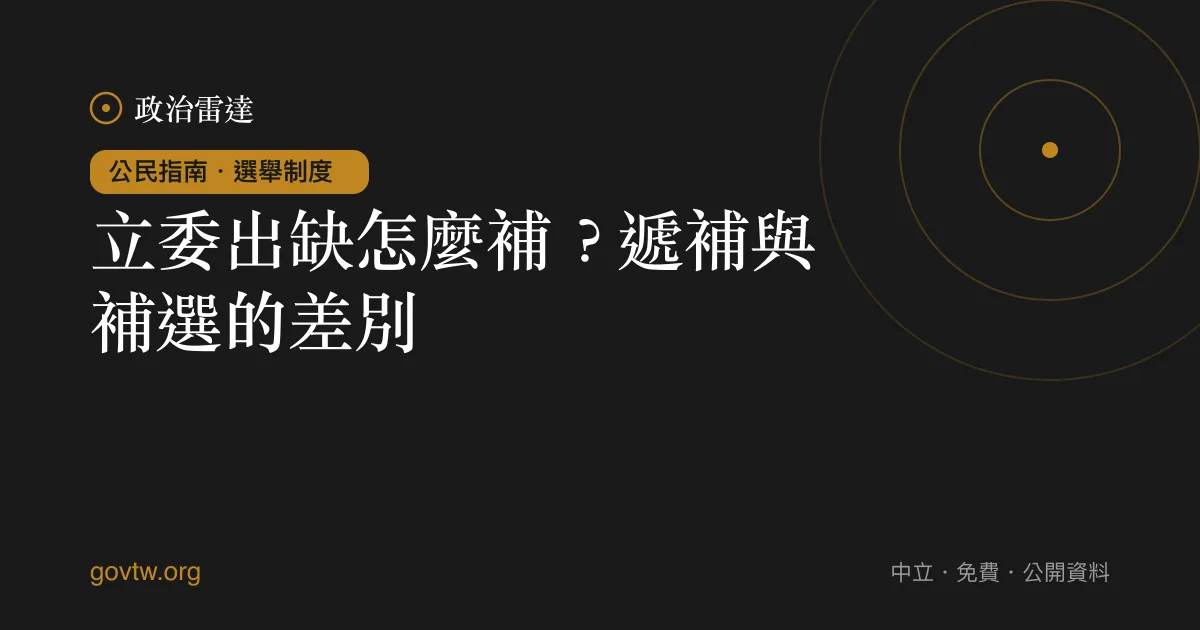 立委出缺怎麼補?遞補與補選的差別